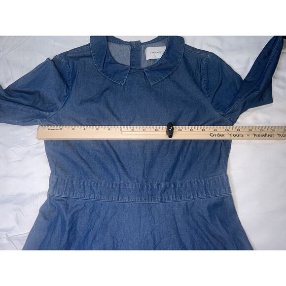 Solid & Striped Dress Size M Blue Chambray Cotton Fit-Flared Long Sleeve Collar - Picture 8 of 12